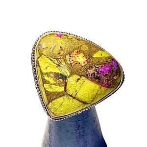 Atlantisite Gemstone in a Handcrafted Vintage-Look 925 Stamped Ring (8.5)